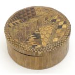 A Napoleonic Prisoner of War straw work box / pot and cover of circular form with geometric