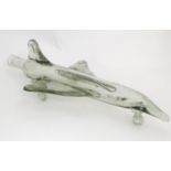 A novelty art glass decanter / bottle in the form of Concorde / delta wing jet / aeroplane, 16" long