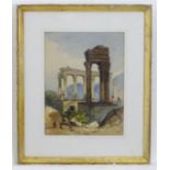 Jessie Joy, 19th century, Watercolour, Grecian ruins with figures in a mountainous landscape. Signed