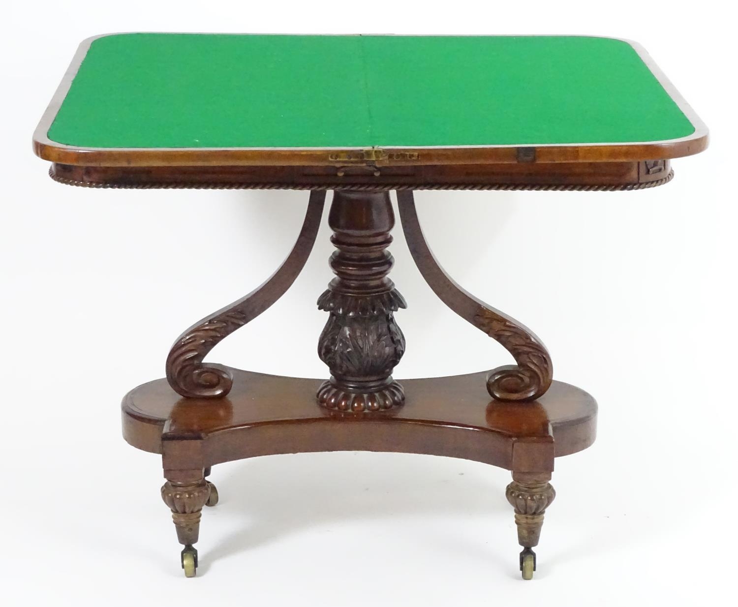 An early / mid 19thc Scottish platform card table with a mahogany and rosewood crossbanded top, - Image 9 of 10
