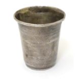 A silver vodka / tot cup with engraved decoration, hallmarked London 1922, maker Rosenzweig,