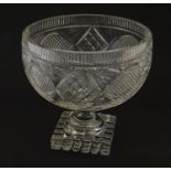 A cut glass / crystal pedestal bowl. Possibly Irish. 7 3/4" high x 7 3/4" diameter Please Note -