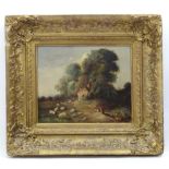 19th century, English School, Oil on canvas, A country landscape scene with sheep grazing and