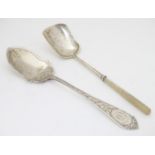 Two silver preserve spoons, one with horn handle hallmarked Birmingham 1912 maker Adie Lovekin