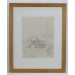 Early 20th century, Pencil on paper, A farmyard sketch with horses, figures and a farm house.