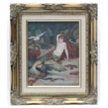 K. Barnfather, 20th century, Oil on canvas board, Mermaid on a beach. Signed lower right. Approx.