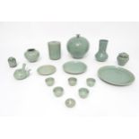 A large quantity of Oriental ceramic wares with a celadon style glaze, to include a globular vase,