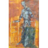 Sue Kirk, 20th century, Acrylic on paper, An abstract portrait of a standing figure. Signed and