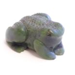 A New Zealand jade coloured soapstone carving modelled as a frog / toad. Signed under Lee Roy