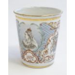 A Victorian tin and enamel beaker commemorating Queen Victoria's Diamond Jubilee depicting the Royal