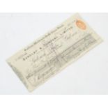 A Victorian cancelled cheque, dated January 20th 1899 from Saffron Walden & North Essex Bank,