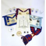 A quantity of local interest Masonic / Freemasons regalia, to include aprons, collar with pendant, a