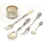 Five assorted silver items to include a napkin ring, hallmarked Birmingham 1929, maker R. G. H., a