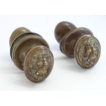 Two pairs of late 19th / early 20thC large brass door knobs / handles / door furniture with cast