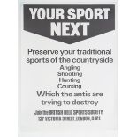 A British Field Sports Society poster, Your Sport Next - Preserve your traditional sports of the