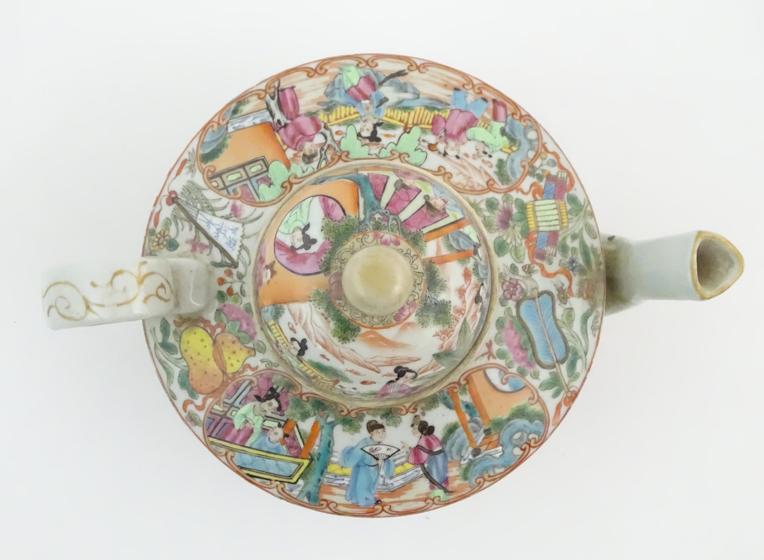 A Chinese famille rose teapot decorated with figures drinking tea, figures on a terrace with fans, - Image 7 of 9