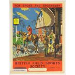 A British Field Sports Society poster For Sport and Sportsmen. Depicting a country pub scene with