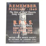 A British Field Sports Society poster Remember February - 1949, The fate of Field Sports hung in the