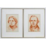 19th / 20th century, Sanguine / Red chalk on paper, A pair of portraits, a gentleman and a lady.