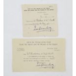 Early 20thC World War One / WWI / WW1 memorabilia, comprising a printed letter of thanks and receipt