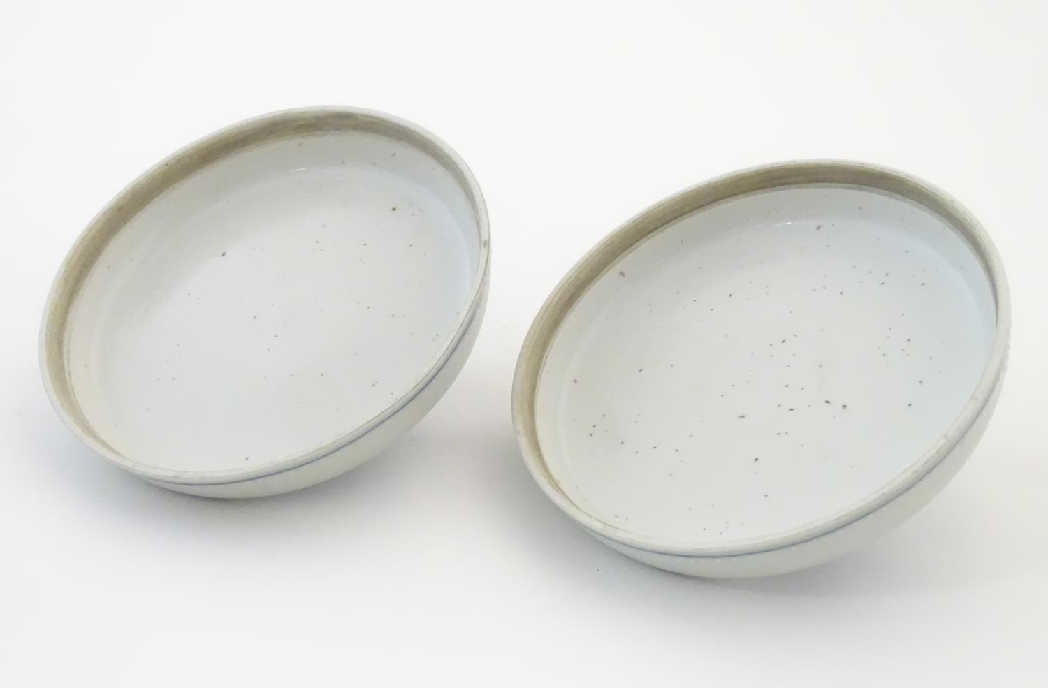 Two Chinese blue and white lids with figures in a landscape. Approx. 6 1/2" diameter (2) Please Note - Image 2 of 5