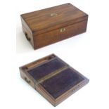 A late 19th / early 20thC mahogany writing slope / box with twin handles, drawer to side and