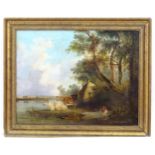 Indistinctly signed Corbett, 19th century, Oil on canvas, A landscape scene with cattle by a
