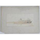 S. Paget, 19th century, English School, Pencil and wash, A beached sailing ship at Chateau