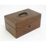 A late 19th / early 20thC walnut box with hinged lid and pull handle to top. Approx. 4 1/4" x 8 1/4"