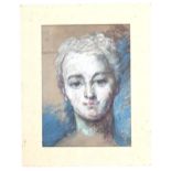 Early 20th century, Pastel on card, A portrait of the head of a lady. Approx. 7 1/2" x 5 1/4" Please