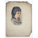 F. R. Stock, Early 20th century, Watercolour, A portrait of a young Continental lady. Approx. 10"