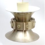 Vintage Retro, Mid-Century: a European pendant light, light gilt finish with lucite detail and white