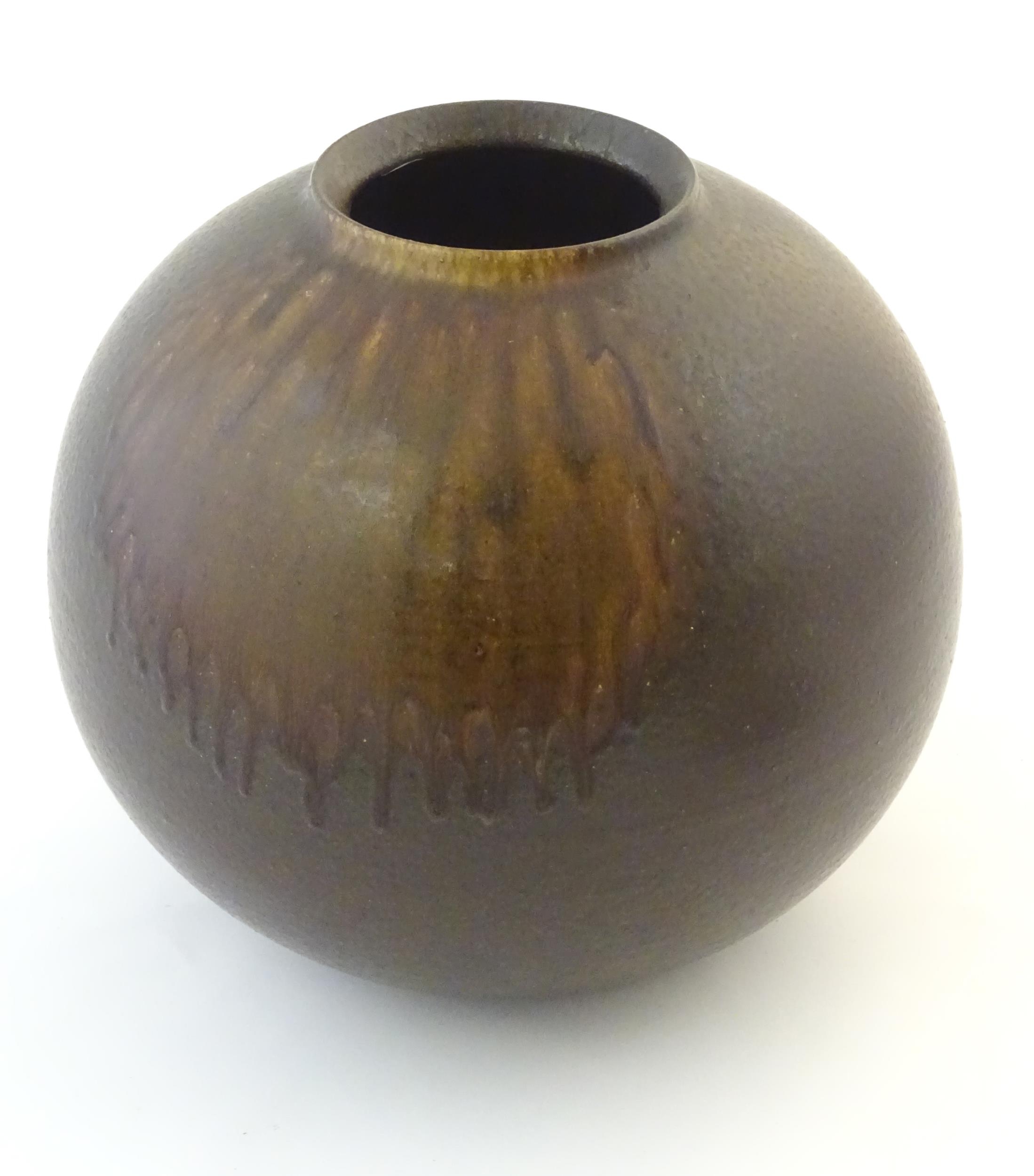 A Japanese vase of globular form with a drip glaze. Approx. 10 3/4" high Please Note - we do not - Image 3 of 7