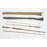 Fishing: a mid 20thC split cane 8' two-section course rod, signed John Landregan , May 1953, with