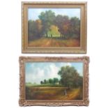 Ray Witchard, 20th century, Oil on canvas, x2, Two figures in an autumnal woodland, signed lower