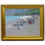 Peter Z Phillips, 20th century, Oil on canvas, Three children paddling in the sea. Signed lower
