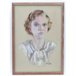 Natalie Field (1898-1977), Pastel, A portrait of a young lady wearing a pearl necklace. Signed lower