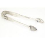 Victorian Scottish silver sugar tongs with shell formed grips, hallmarked Edinburgh 1857, maker