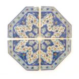 Four Eastern tiles with iznik style floral and foliate decoration, forming an octagon. Each tile