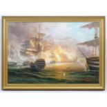 James Hardy, 20th century, Marine School, Oil on canvas laid on board, A fleet of war ships