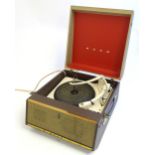 A mid 20thC Bush / Garrard Model 210 portable record player, 15" wide, 15" deep, 9" tall Please Note