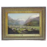 Early 20th century, Continental School, Oil on board, An alpine landscape scene with a view of a