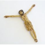 A 19thC Goanese ivory Corpus Christi with traces of polychrome decoration, depicting Christ in the