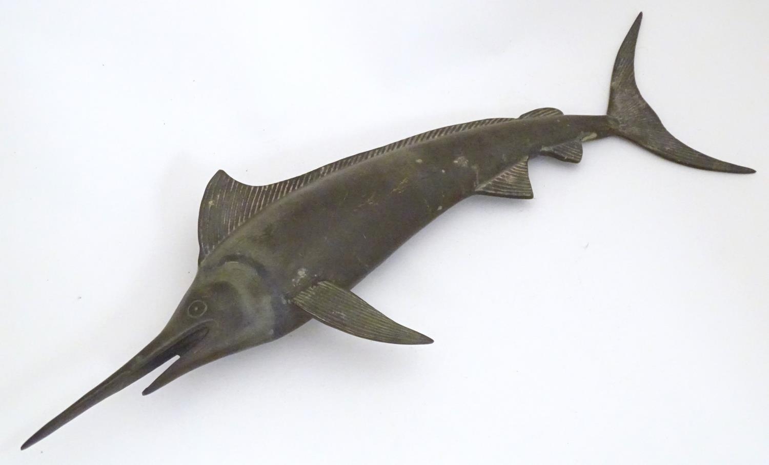 A 20thC cast bronze sculpture modelled as a swordfish. Approx. 19 1/2" long Please Note - we do - Image 3 of 6