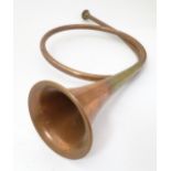 A French Cor de Chasse Hunting horn, of copper and brass construction, 14" long Please Note - we