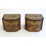 Two early 20th century tins, the Old English Workbox, with faux tapestry decoration depicting