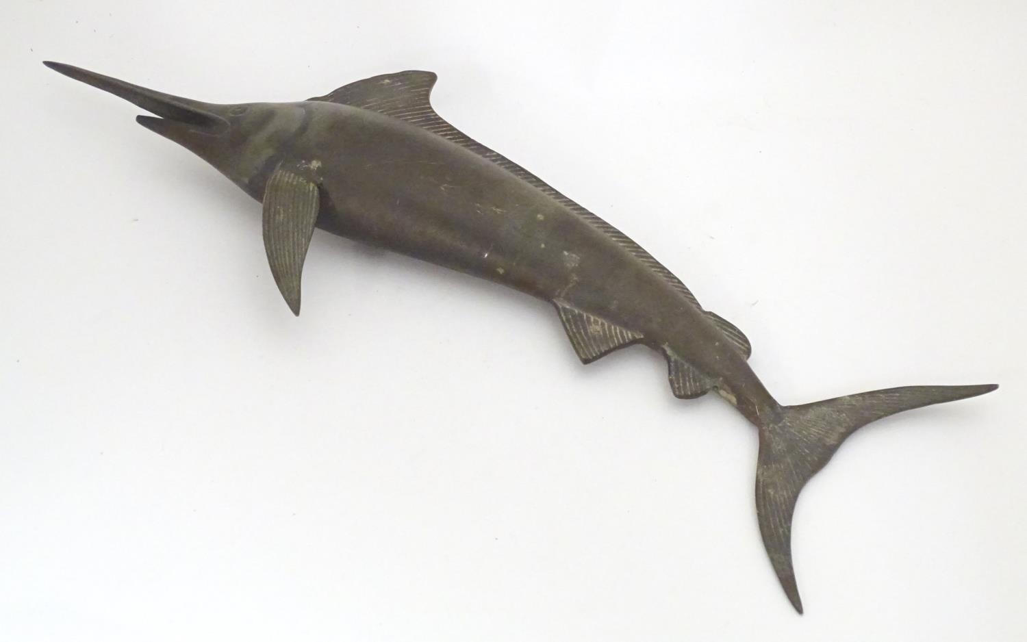 A 20thC cast bronze sculpture modelled as a swordfish. Approx. 19 1/2" long Please Note - we do - Image 4 of 6