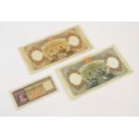 Three Italian Banca d'Italia bank notes / currency to include 500 lire, 5000 lire, and 10,000