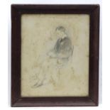 Early 20th century, English School, Pencil, A portrait of a seated man reading. Indistinctly
