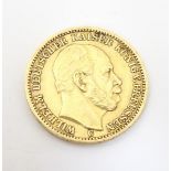 Coin: An 1873 German States / Kingdom of Prussia 20 mark gold coin depicting Wilhelm I and the